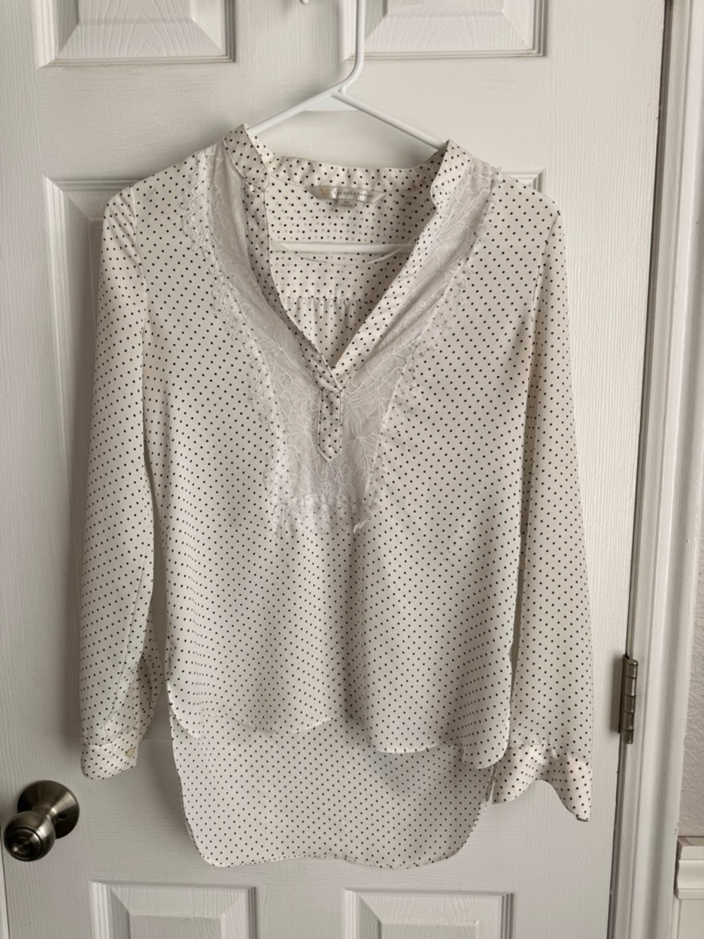 LC Lauren Conrad Cream Blouse with Black Polka Dots